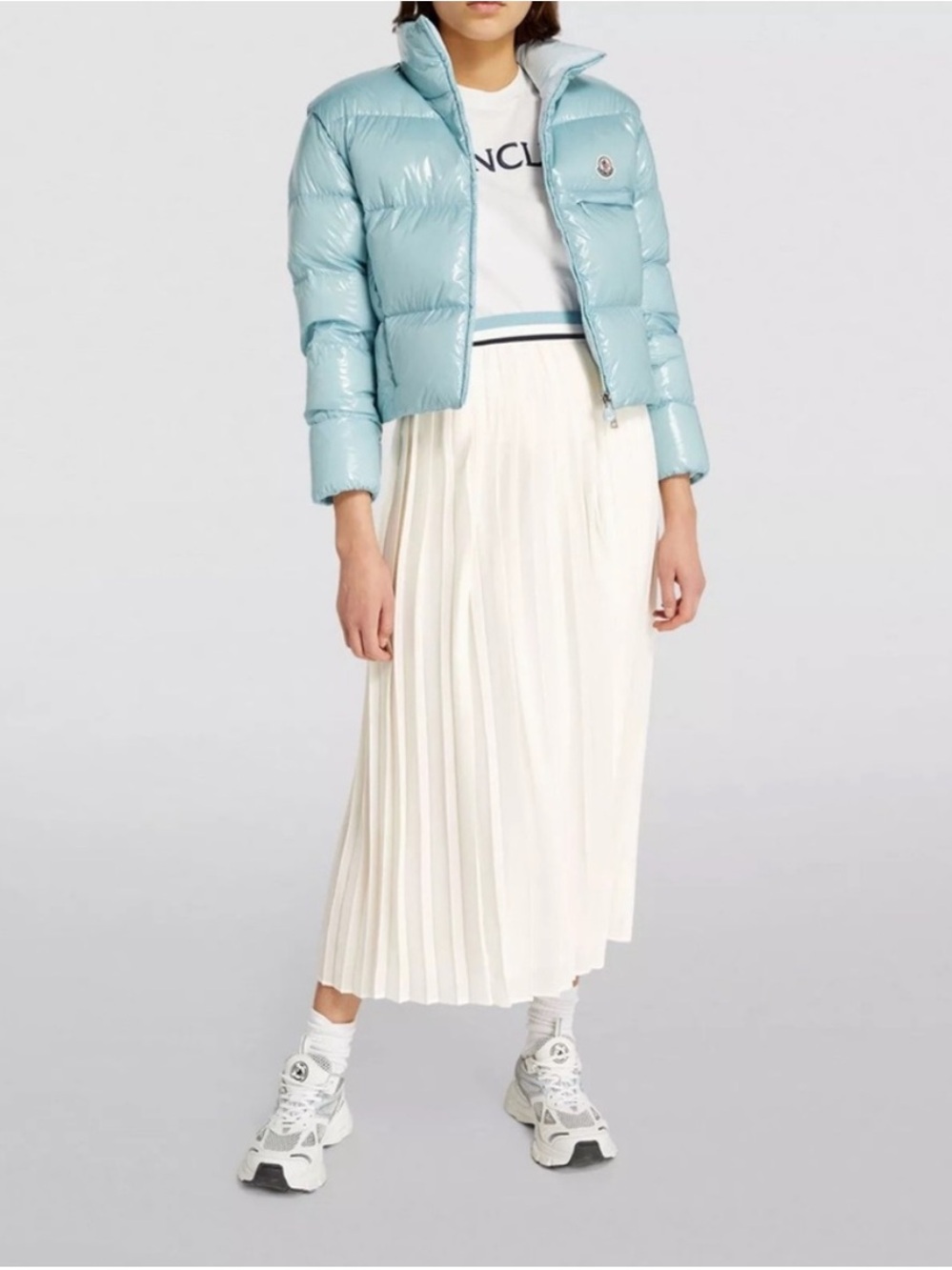 MONCLER NWOT Pleated Cream Midi Skirt